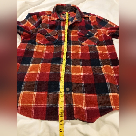 Classic Cozy Fleece Plaid Button Down Shirt In Red, Orange and Navy - Picture 7 of 7